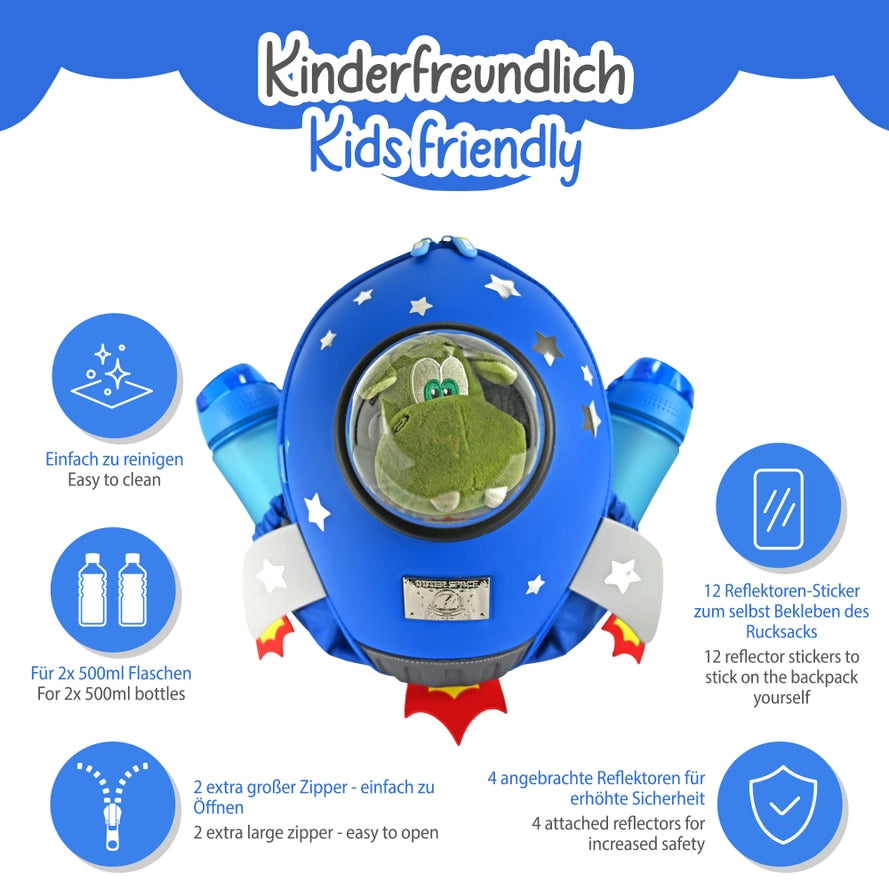 Kinder Rucksack Rakete mit Sichtfenster