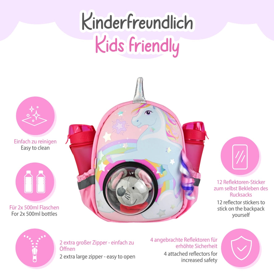 Kinder Rucksack Einhorn mit Sichtfenster