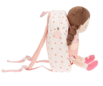Weißer Puppenrucksack Erdbeeren