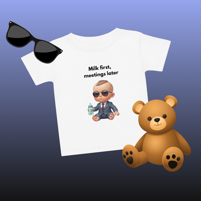 "Milk first" Baby-Jersey-T-Shirt