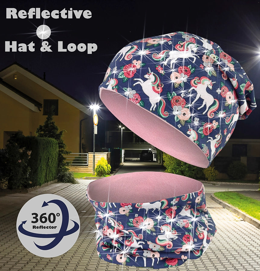 360° Reflektor Mütze & Schal – Einhorn - Jersey innen