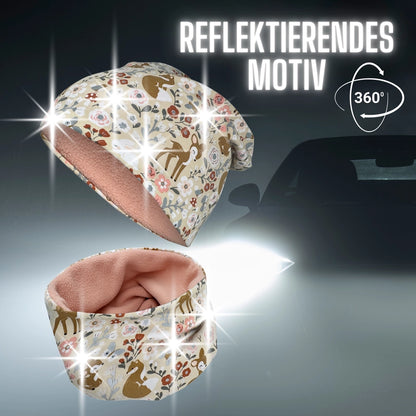 360° Reflektor Beanie & Loop – Waldtiere- Vlies innen