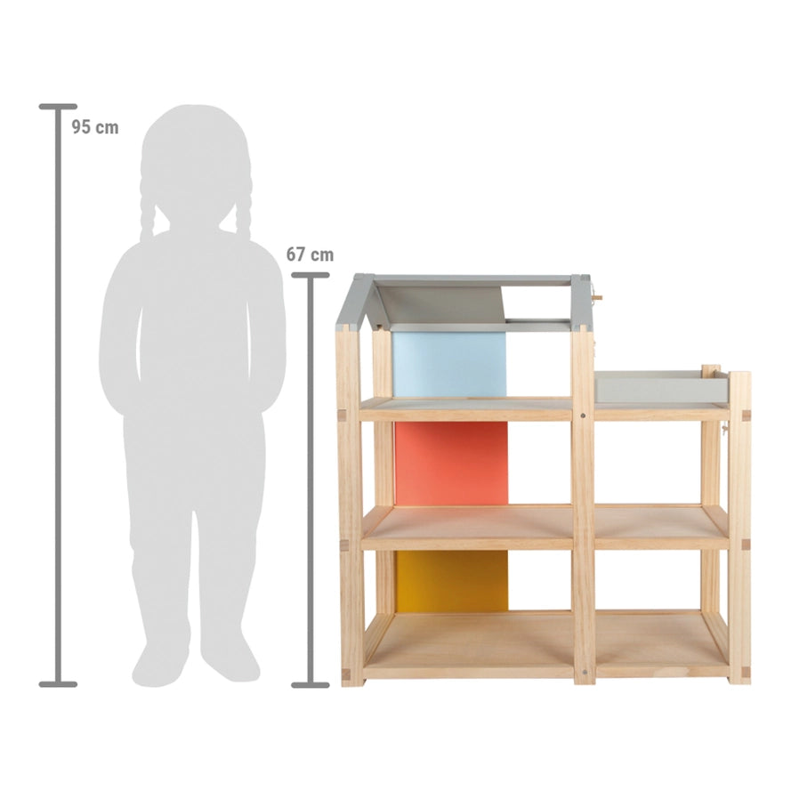 Puppenhaus Natur mit Möbeln| Puppenzubehör | Holz